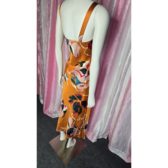 Reformation Marguerite 100% Silk Midi Electra Orange Floral Dress Size Small - Picture 10 of 12